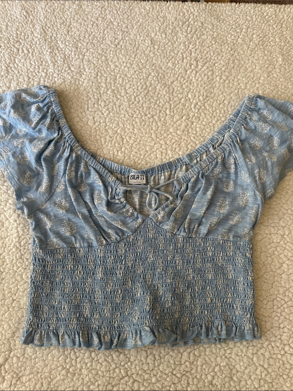 Bila Light Blue Floral Smocked Crop Top